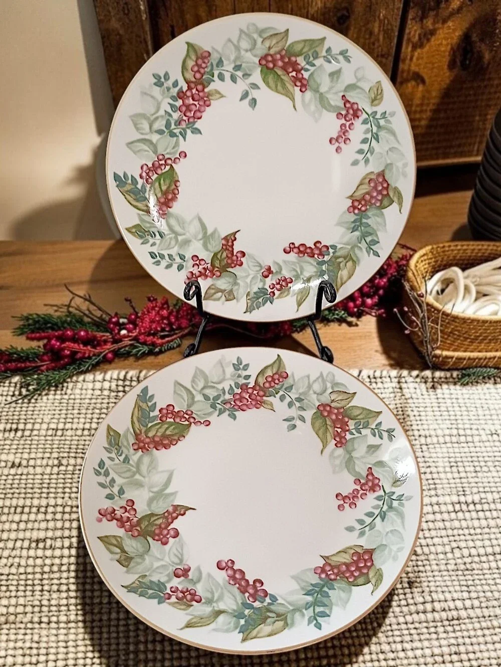 2 Restoration Hardware Festive Berry Plates Salad Side Christmas Botanical RH